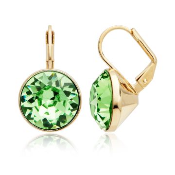 MYJS Bella Earrings with 13mm Peridot Swarovski Crystals Gold Plated