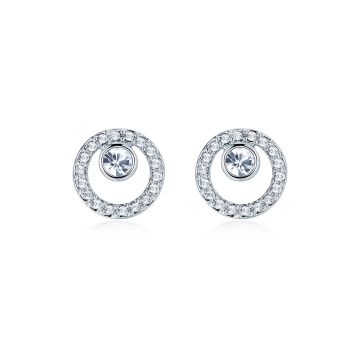 Halo Creativity Circle Stud Earrings with Austrian Crystals Rhodium Plate Bridal