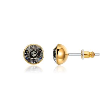 Signature Stud Earrings with 1 Carat Black Diamond Swarovski Crystals Gold Plated