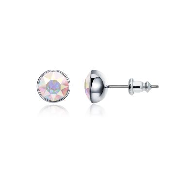 Signature Stud Earrings with 1 Carat Crystal Aurore Boreale Swarovski Crystals Rhodium Plated