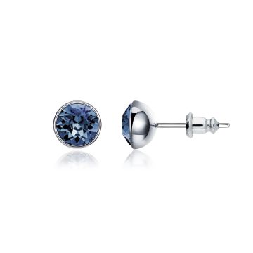 Signature Stud Earrings with 1 Carat Denim Blue Swarovski Crystals Rhodium Plated