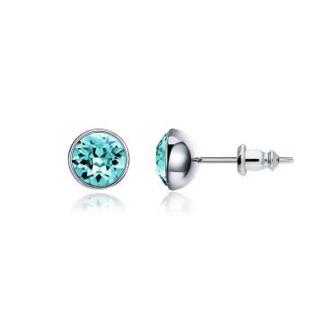 Signature Stud Earrings with 1 Carat Light Turquoise Swarovski Crystals Rhodium Plated