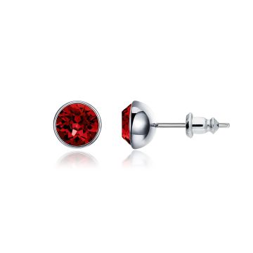 Signature Stud Earrings with 1 Carat Ruby Swarovski Crystals Rhodium Plated