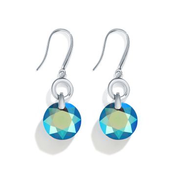 Private Collection Bella O Drop Earrings with Swarovski Aquamarine Shimmer Rhodium Plated
