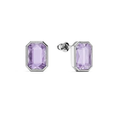 Octagon Mix Carrier Stud Earrings Violet Crystals Rhodium Plated