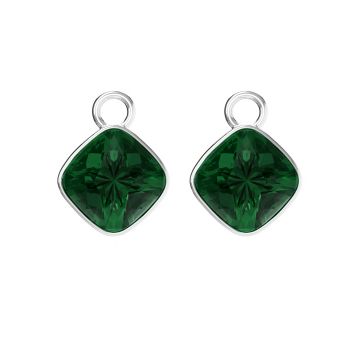 Cushion Mix Charms with Emerald Swarovski Crystal Rhodium Plated