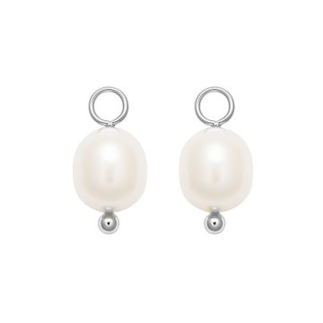 Oval Freshwater Pearl Drop Mix Charm Rhodium Plated