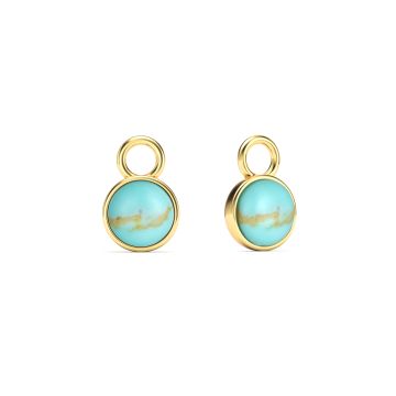 Round Petite Cabochon Mix Charms Turquoise Gold Plated