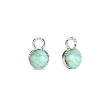 Round Petite Cabochon Mix Charms Turquoise Rhodium Plated