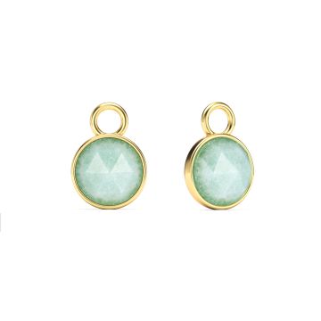 Round Rose Cut Green Aventurine Mix Charms Gold Plated