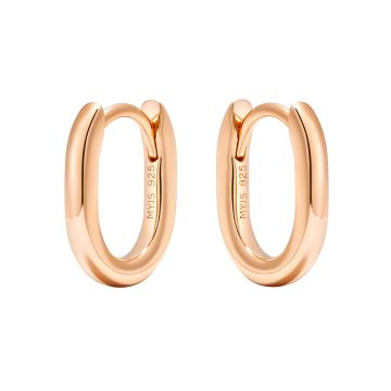 Minimal Long Mix Hoop Carrier Earrings in Sterling Silver Clear Rose Gold Plated