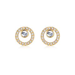 Halo Creativity Circle Stud Earrings with Austrian Crystals Gold Plated Bridal