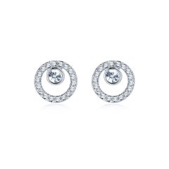 Halo Creativity Circle Stud Earrings with Austrian Crystals Rhodium Plate Bridal