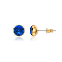 Signature Stud Earrings with 1 Carat Capri Blue Swarovski Crystals Gold Plated