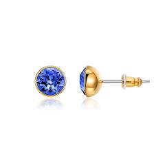 Signature Stud Earrings with 1 Carat Sapphire Swarovski Crystals Gold Plated