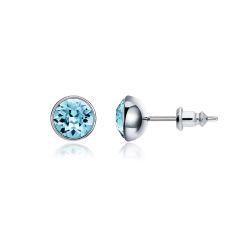 Signature Stud Earrings with 1 Carat Aquamarine Swarovski Crystals Rhodium Plated
