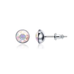 Signature Stud Earrings with 1 Carat Crystal Aurore Boreale Swarovski Crystals Rhodium Plated
