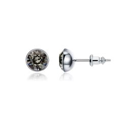 Signature Stud Earrings with 1 Carat Black Diamond Swarovski Crystals Rhodium Plated