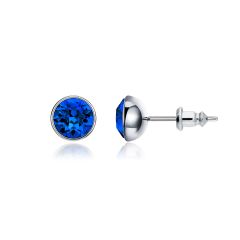 Signature Stud Earrings with 1 Carat Capri Blue Swarovski Crystals Rhodium Plated