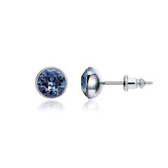Signature Stud Earrings with 1 Carat Denim Blue Swarovski Crystals Rhodium Plated