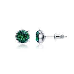 Signature Stud Earrings with 1 Carat Emerald Swarovski Crystals Rhodium Plated