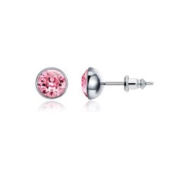Signature Stud Earrings with 1 Carat Light Rose Swarovski Crystals Rhodium Plated