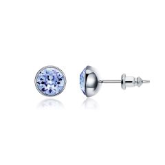 Signature Stud Earrings with 1 Carat Light Sapphire Swarovski Crystals Rhodium Plated