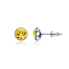 Signature Stud Earrings with 1 Carat Light Topaz Swarovski Crystals Rhodium Plated
