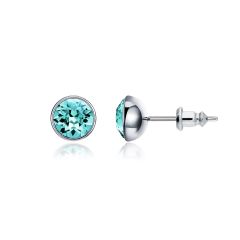 Signature Stud Earrings with 1 Carat Light Turquoise Swarovski Crystals Rhodium Plated