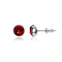 Signature Stud Earrings with 1 Carat Ruby Swarovski Crystals Rhodium Plated