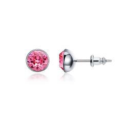 Signature Stud Earrings with 1 Carat Rose Swarovski Crystals Rhodium Plated