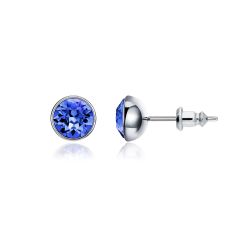 Signature Stud Earrings with 1 Carat Sapphire Swarovski Crystals Rhodium Plated