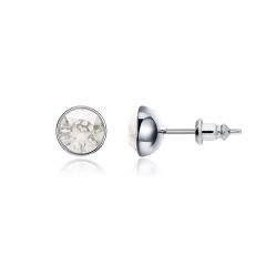 Signature Stud Earrings with 1 Carat Crystal Silver Shade Swarovski Crystals Rhodium Plated