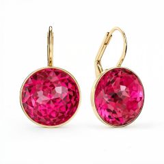 Bella Earrings 10 Carat Drop Earrings Fuchsia Crystals Gold Plated