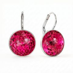Bella Earrings 10 Carat Drop Earrings Fuchsia Crystals Rhodium Plated