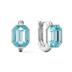 Octagon Statement Hoop Earrings Aquamarine Crystals Rhodium Plated