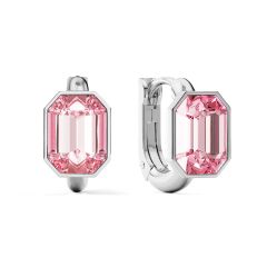 Octagon Statement Hoop Earrings Light Rose Crystals Rhodium Plated