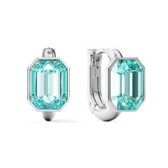 Octagon Statement Hoop Earrings Light Turquoise Crystals Rhodium Plated