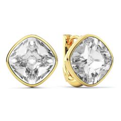 Cushion Statement Hoop Earrings Clear Crystals Gold Plated