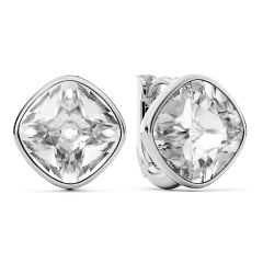 Cushion Statement Hoop Earrings Clear Crystals Rhodium Plated