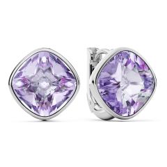 Cushion Statement Hoop Earrings Violet Crystals Rhodium Plated