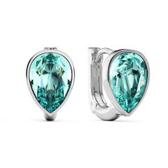 Teardrop Statement Hoop Earrings Light Turquoise Crystals Rhodium Plated