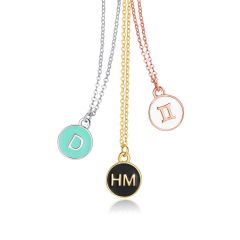 Personalised Enamel Circle Tag Necklace in Sterling Silver