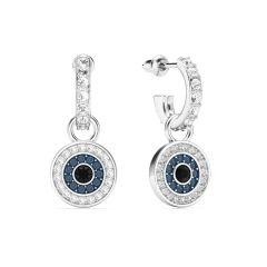 Evil Eye Circle Hoop Earrings Crystals Rhodium Plated