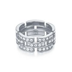Maillon Triple Link Statement Ring with Swarovski Crystals Rhodium Plated