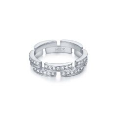 Maillon Double Link Ring with Swarovski Crystals Rhodium Plated