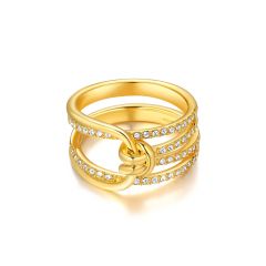 Lifelong Knot Statement Ring with Swarovski Crystals Gold Plated