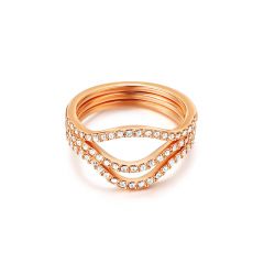 Wave Stackable Ring Set with Swarovski Crystals Rose Gold Plated