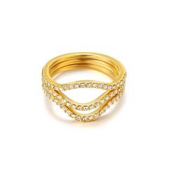 Wave Stackable Ring Set with Swarovski Crystals Gold Plated