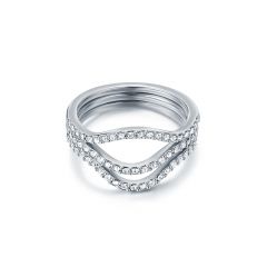 Wave Stackable Ring Set with Swarovski Crystals Rhodium Plated